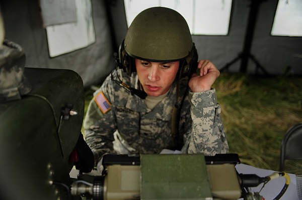 Soldier using equipment