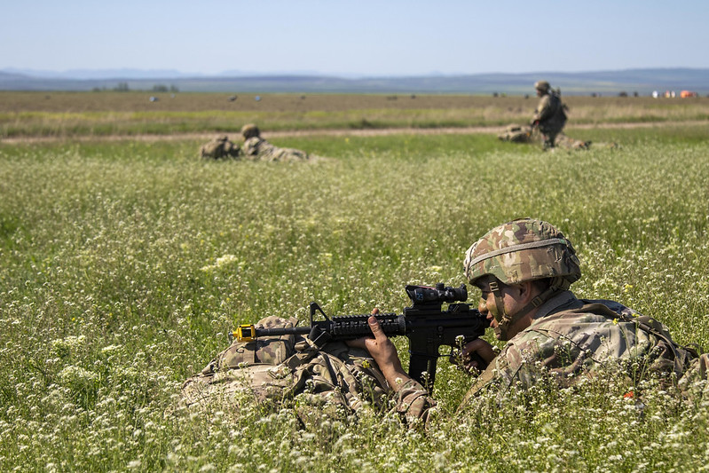 Soldier shooting in the field